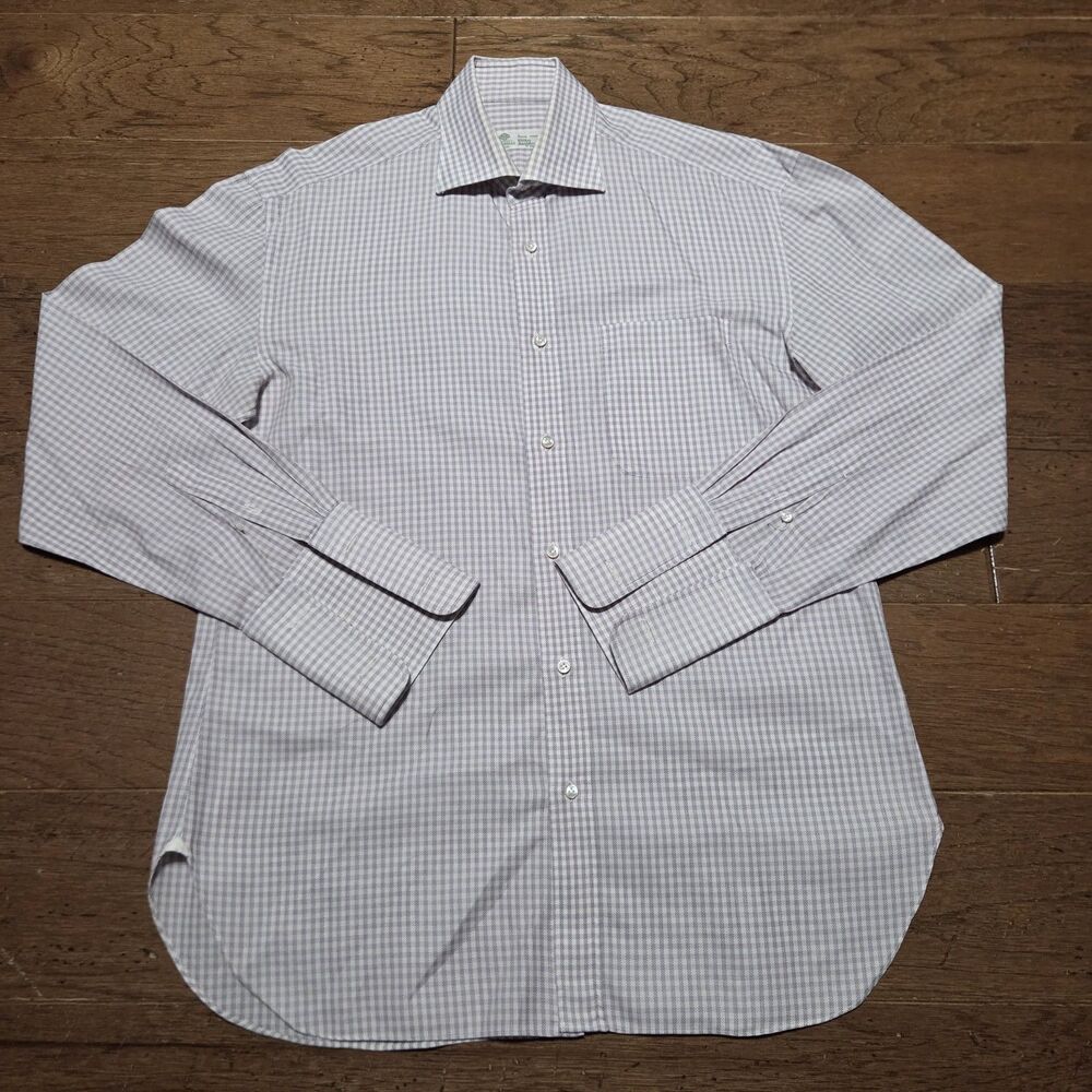 Borrelli Napoli Dress Shirt Men 15 3/4 Cotton French Cuff Check Italy 40